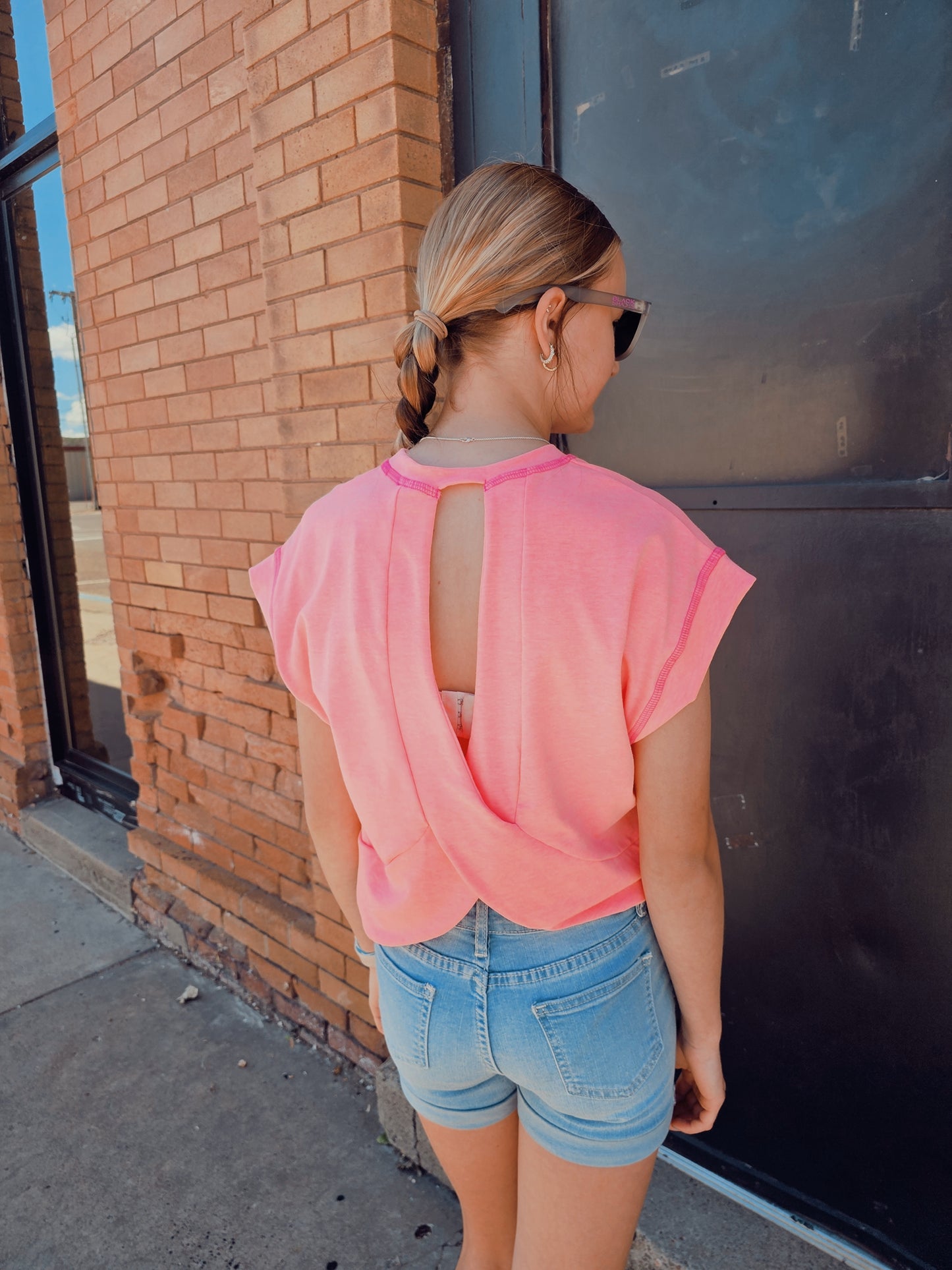 Neon Pink Overlap Open Back Tee