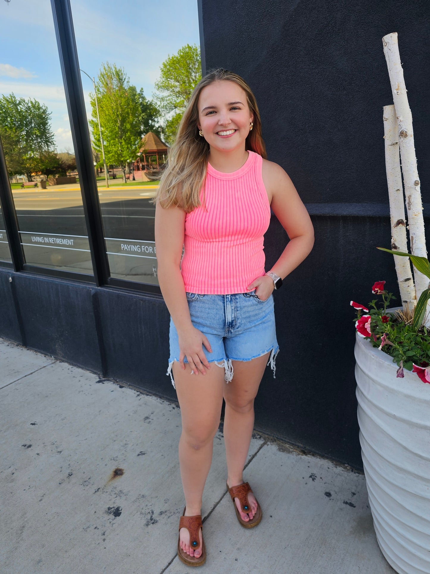 Ribbed Tank Coral Fuchsia