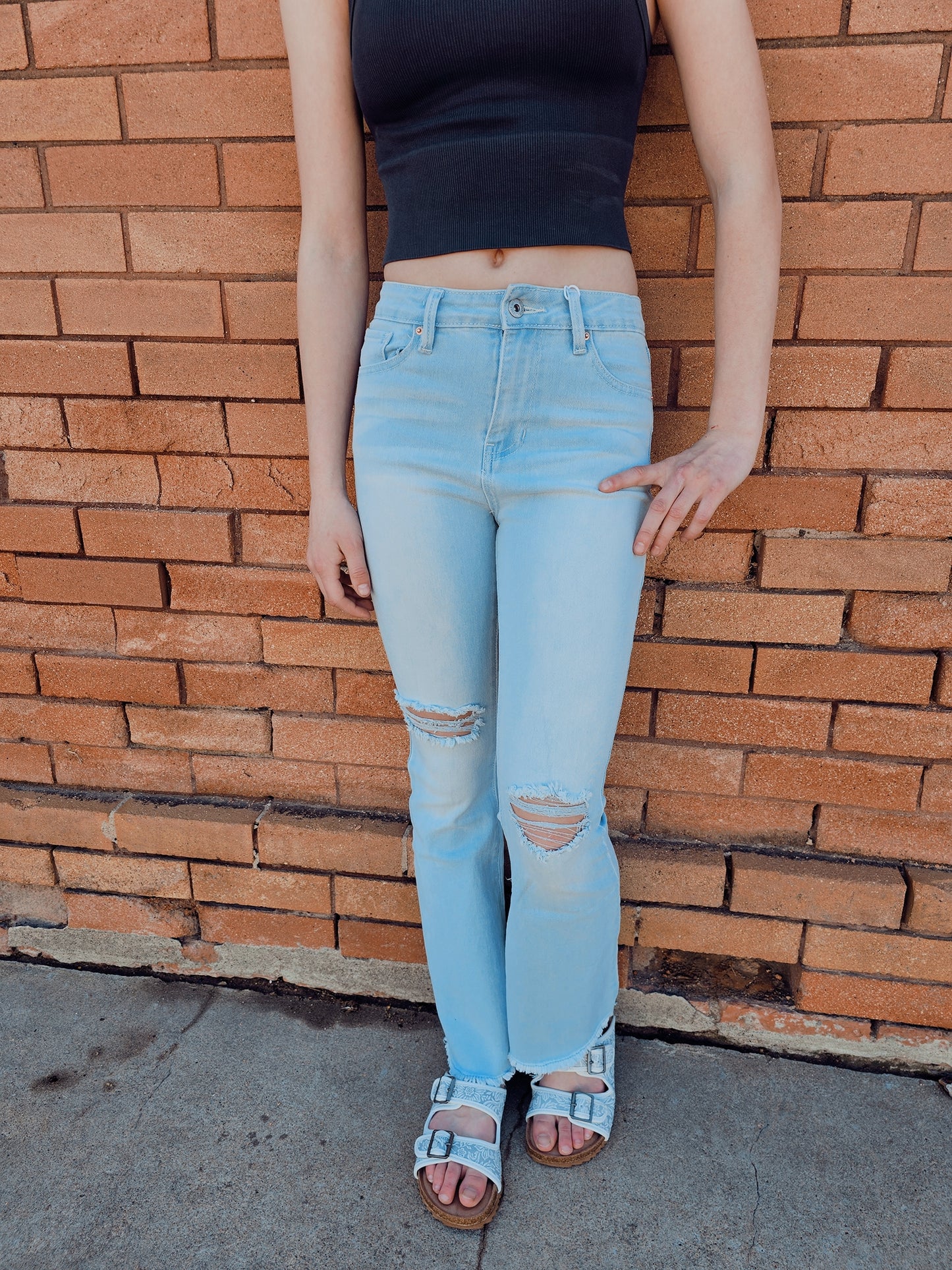 Girls Frey Hem Flare Light Wash Jeans