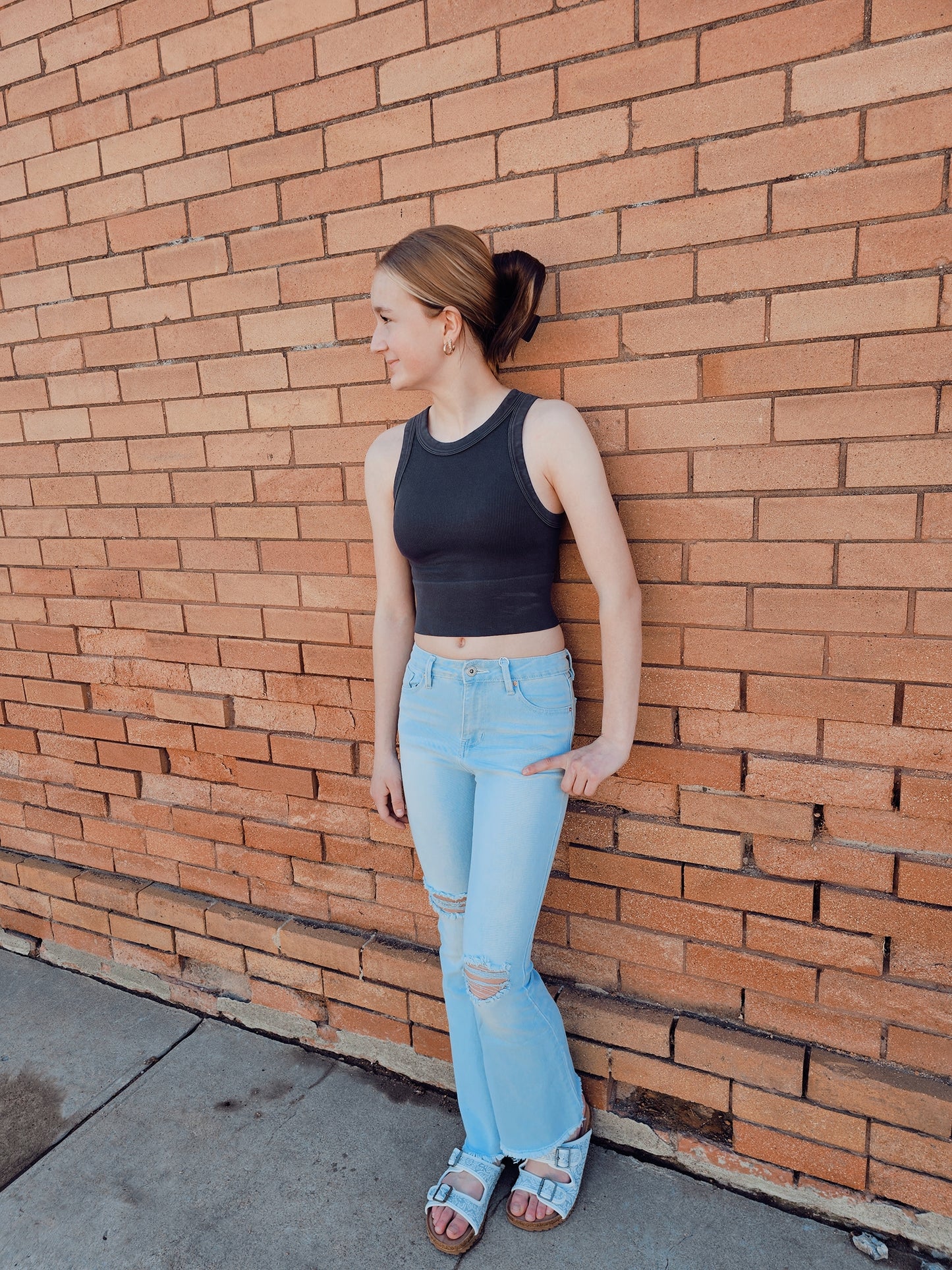 Girls Frey Hem Flare Light Wash Jeans