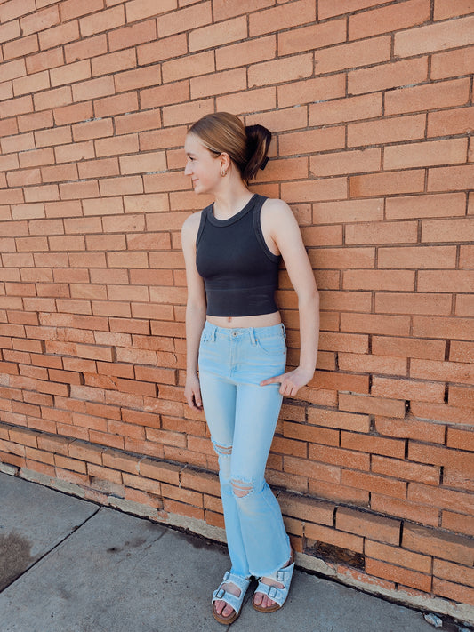 Girls Frey Hem Flare Light Wash Jeans