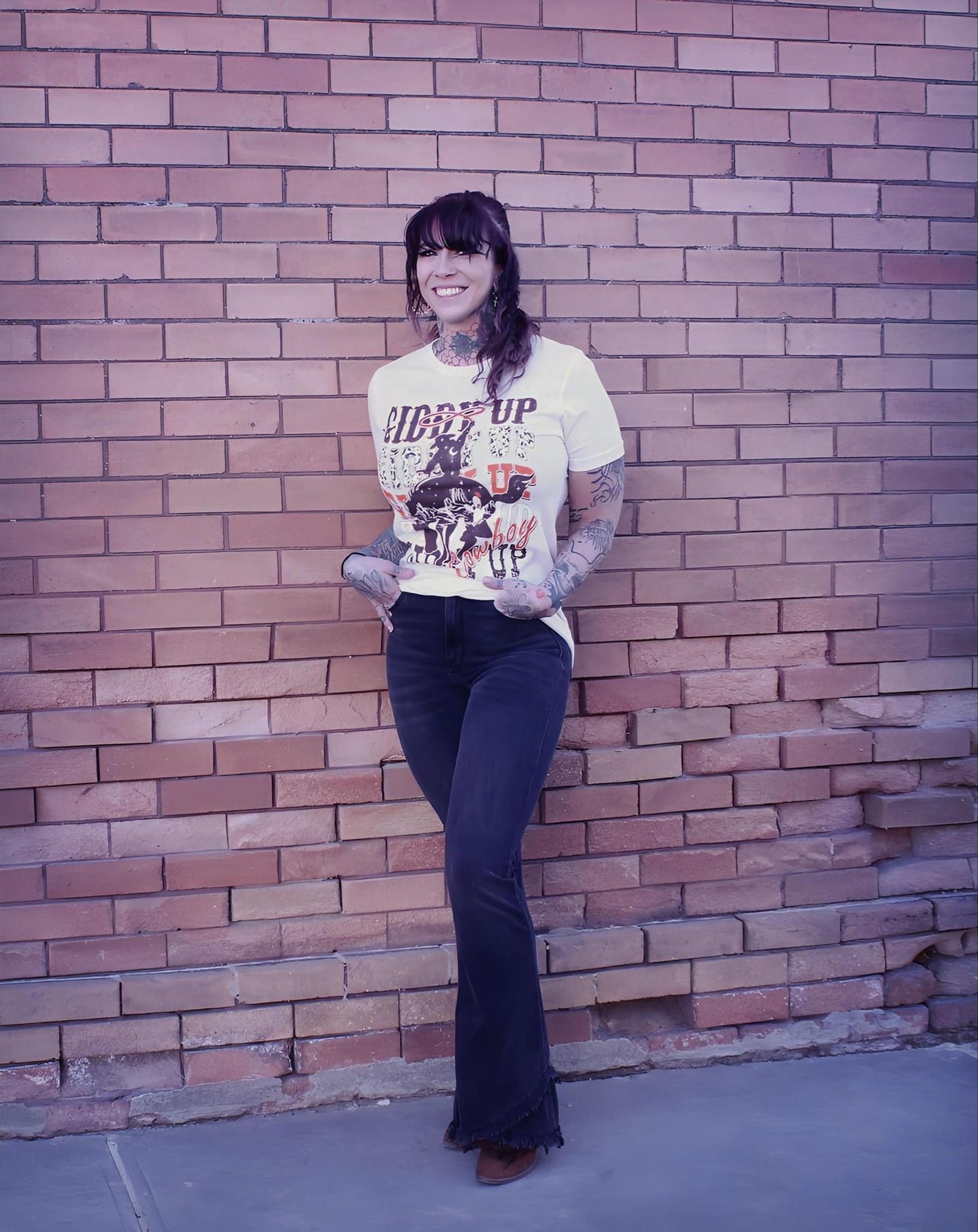 Black Flare With Mock Fray Tulip Hem Jeans