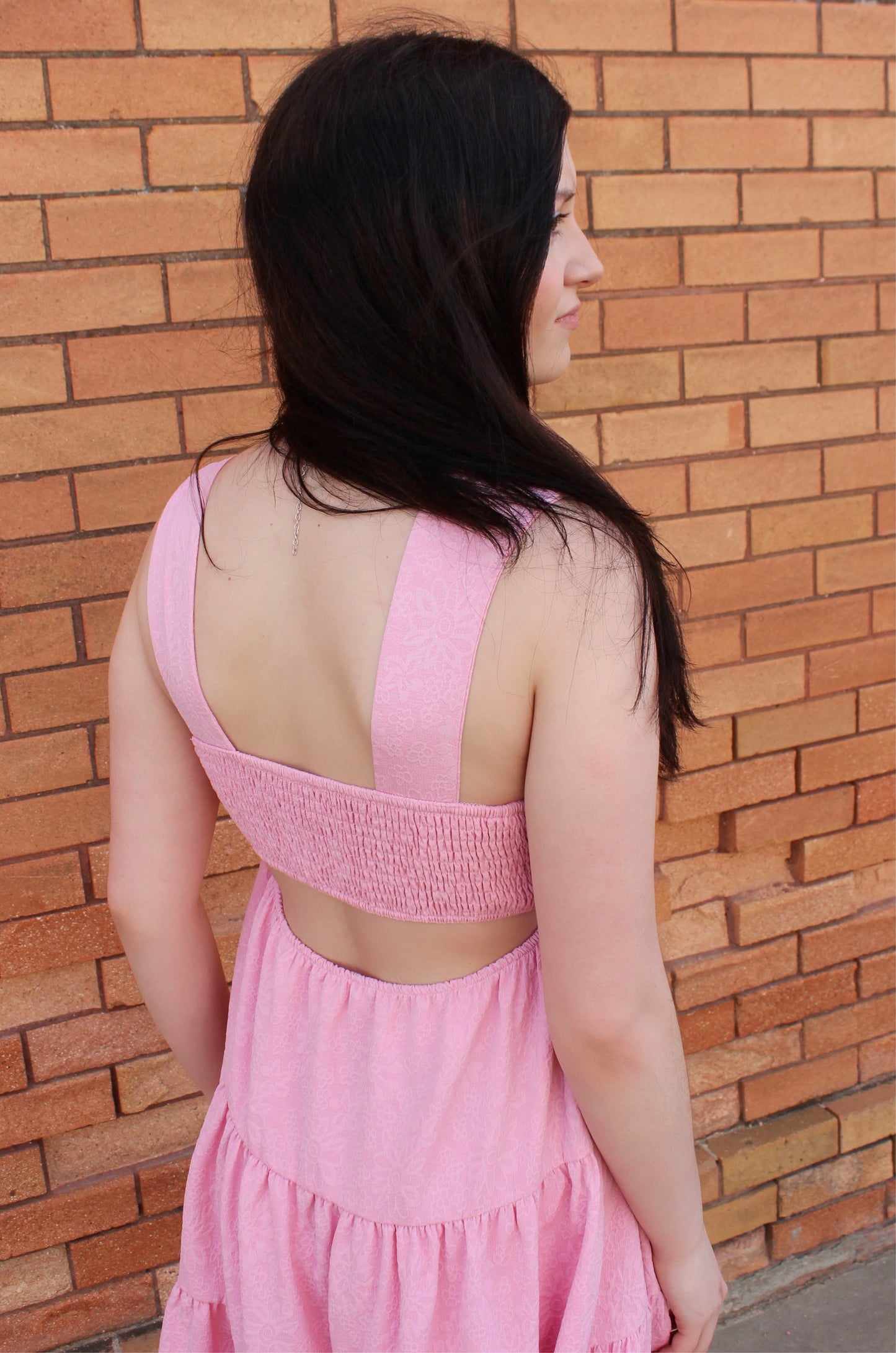 Pink Wide Strap Tiered Mini Dress