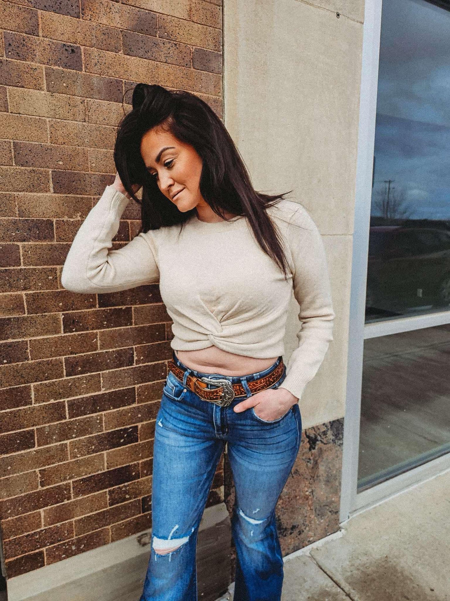 Ivory Twisted Sweater Crop Top