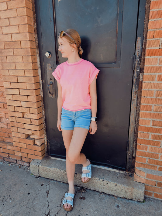Neon Pink Overlap Open Back Tee