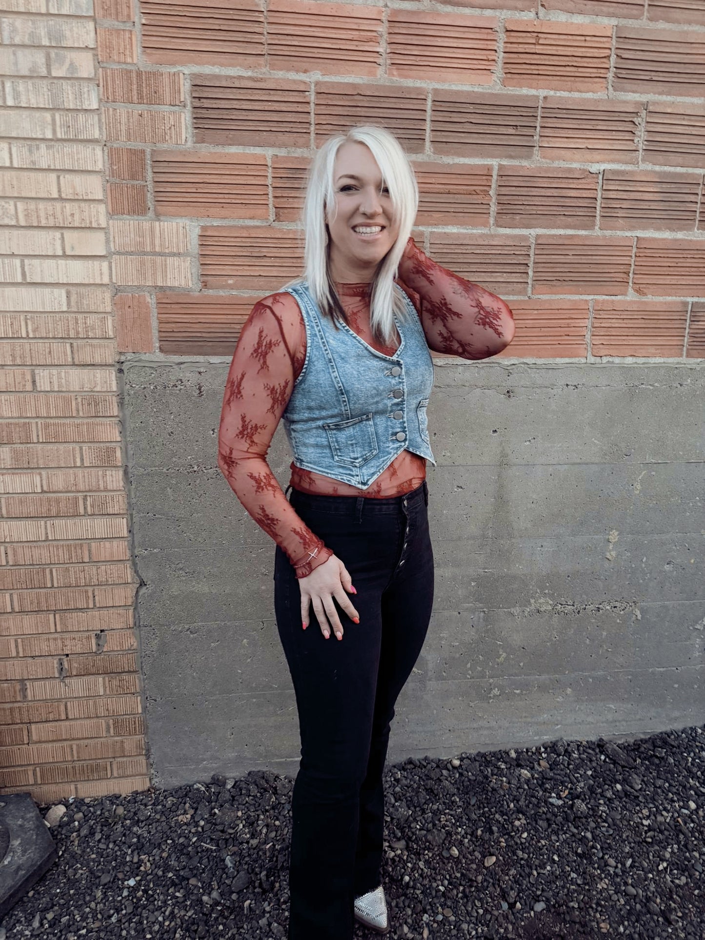 Acid Light Crop Denim Vest