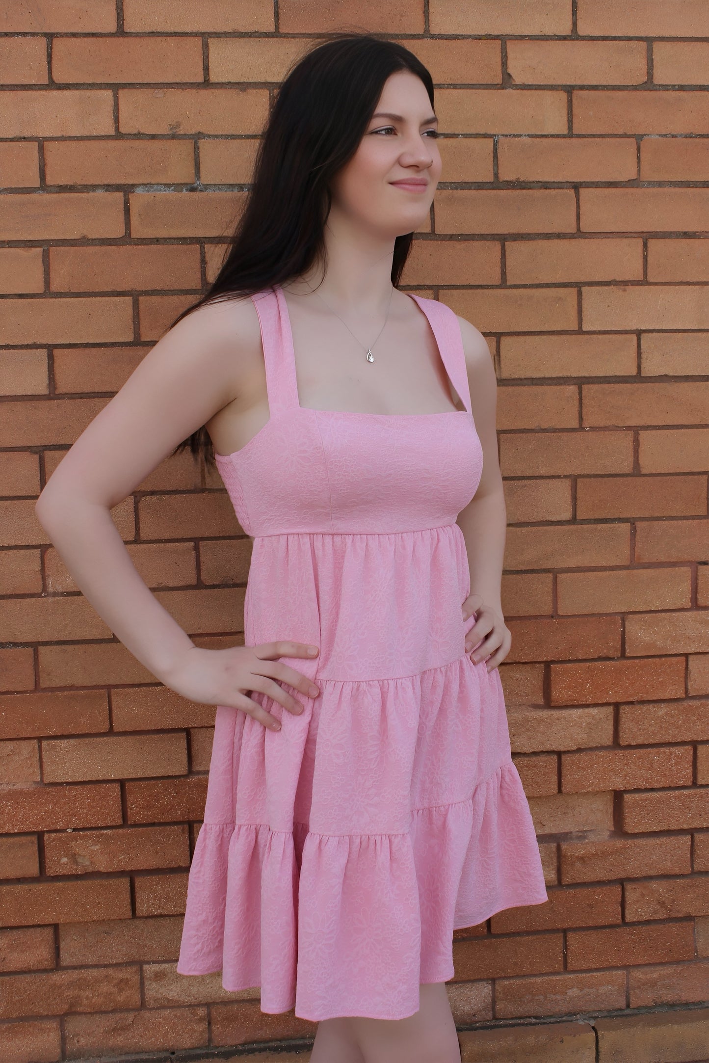 Pink Wide Strap Tiered Mini Dress