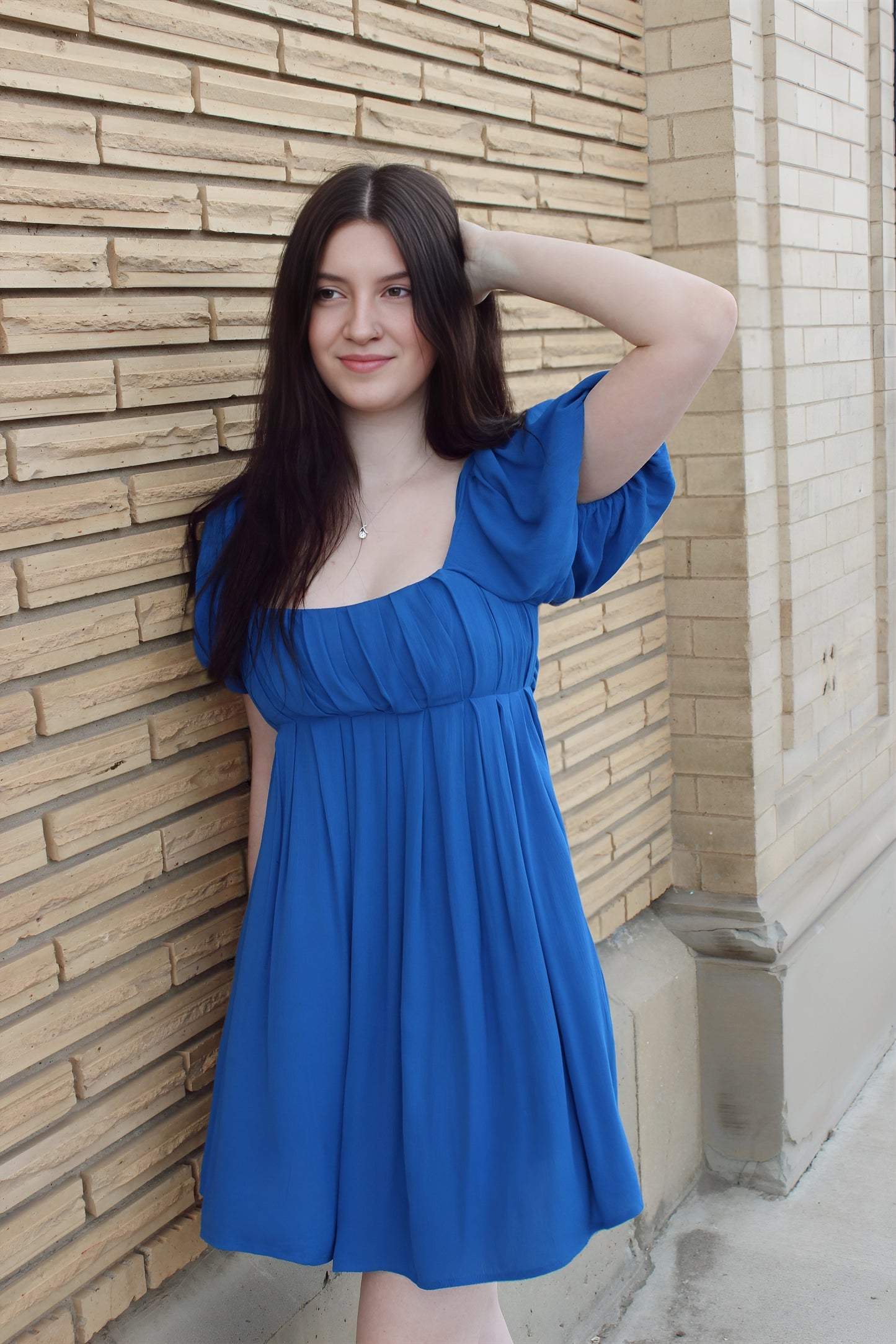 Blue Puff Sleeve Mini Doll Dress