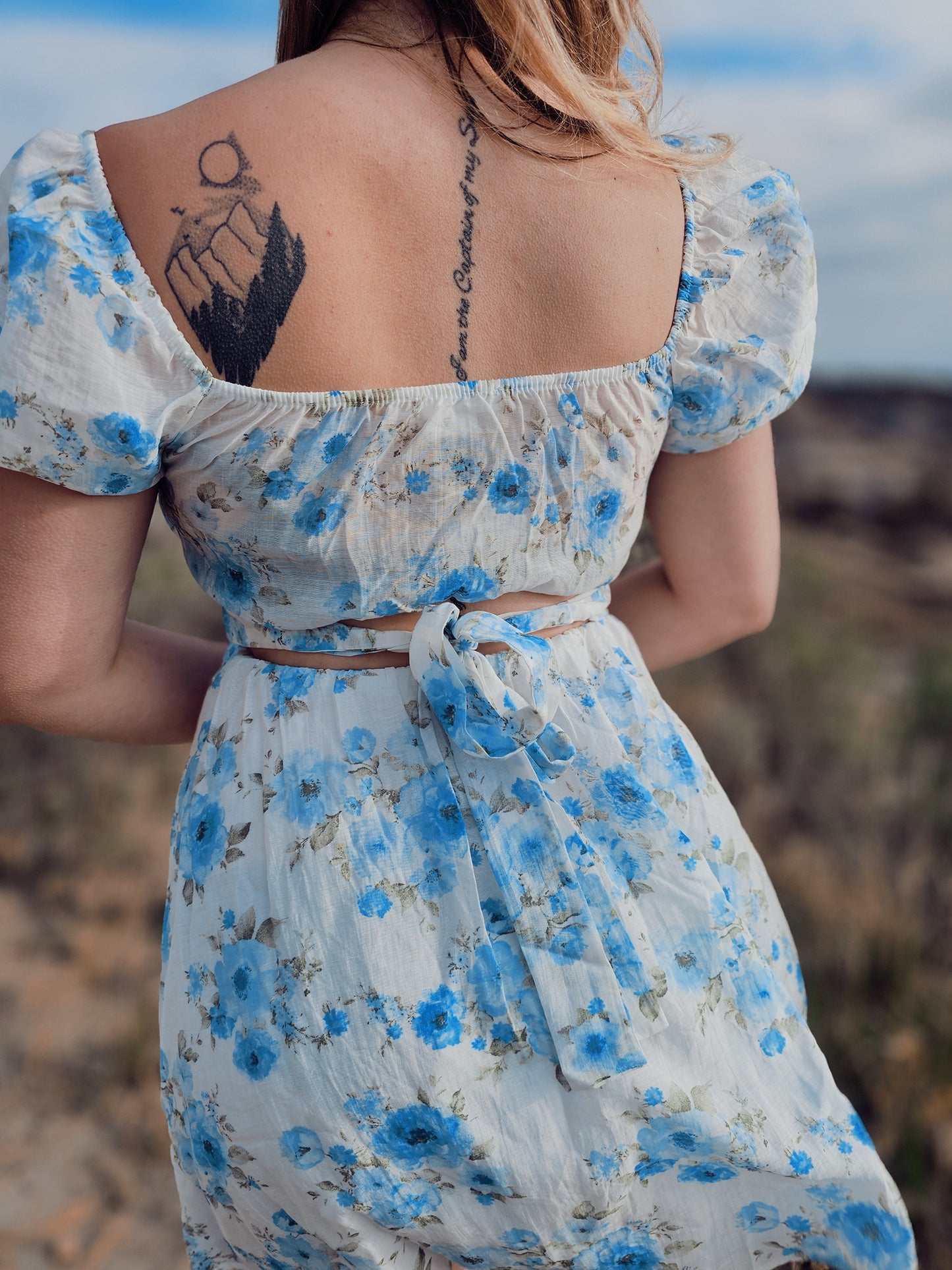 Blue Multi Floral Corset Detail Mini Dress